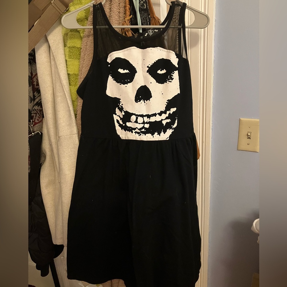 Misfits punk black and lace mini dress crimson skull size L